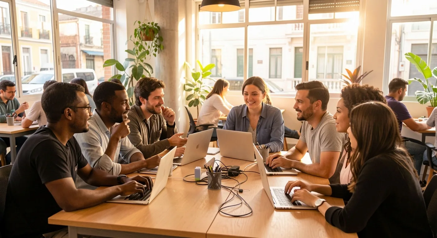 Comunidad de profesionales QA en un espacio de trabajo compartido