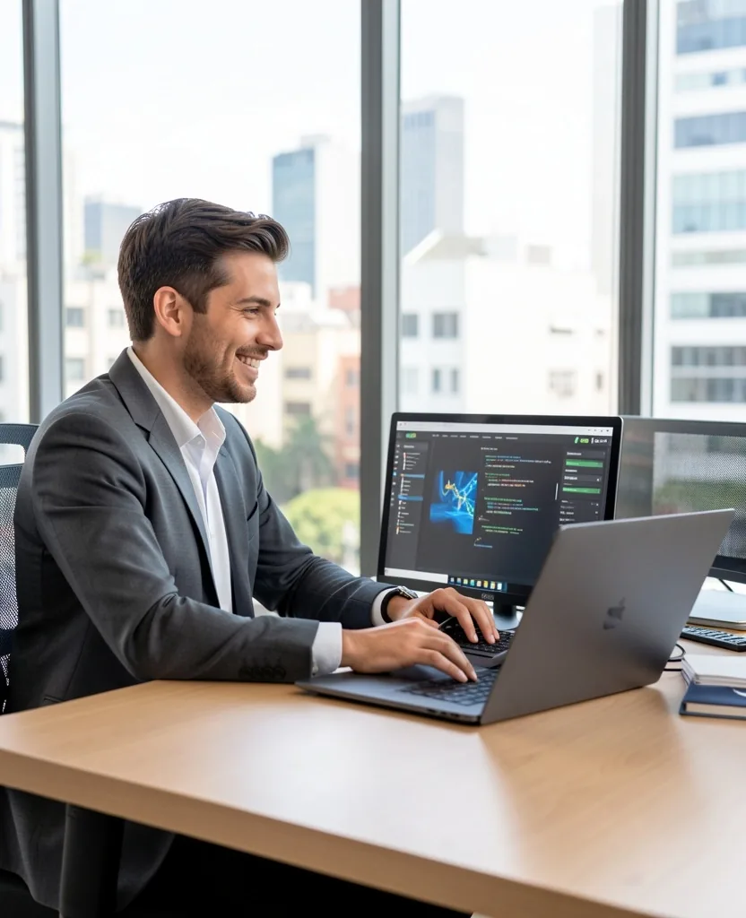 Profesional QA trabajando desde su escritorio en Buenos Aires